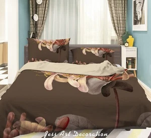 3D Simple Floral Brown Quilt Cover Set Duvet Cover Bedding Pillowcases - Picture 1 of 6