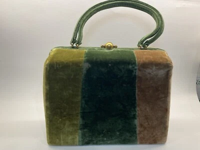 Cartera de mano vintage Neusteters verde/marrón de terciopelo Italia con accesorios Foto 1 de 4