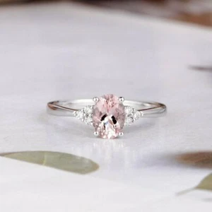 1.3Ct Lab-Created Morganite Engagement Ring Accent REAL 9ct SOLID White Gold - Picture 1 of 7