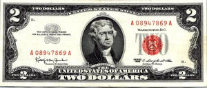1963 $2 Red Seal Legal Tender AU-UNC-Fr. 1513 - Picture 1 of 3
