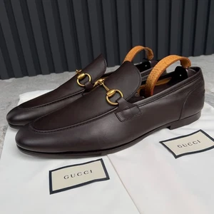 Gucci Jordaan Horsebit Penny Loafers Brown Leather 9.5 G or 10 US or 43.5 EU - Picture 1 of 13