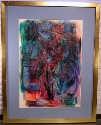 Pintura pastel de mediados de siglo mod figuras expresionistas abstractas artista misterioso Foto 1 de 4