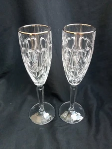 Waterford by Marquis Heart Romance Platinum Rim Crystal Champagne Flutes - Picture 1 of 5