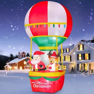 7 Fuß Weihnachten Aufblasbarer Weihnachtsmann/Rentier im Heißluftballon-Neu Versiegelte Box - Bild 1 von 4