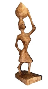 Wood Hand Carved African Figure Woman Sculpture Folk Art Statue ￼ - Picture 1 of 12