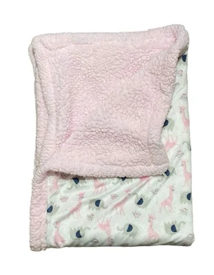 Petite L'amour Baby Blanket Sherpa Elephant Giraffe Owl Pink White 30x40 Inches - Image 1 of 4