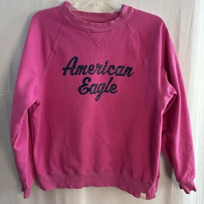 Sudadera para mujer American Eagle pequeña rosa con logotipo pulóver cuello redondo informal acogedora Foto 1 de 4