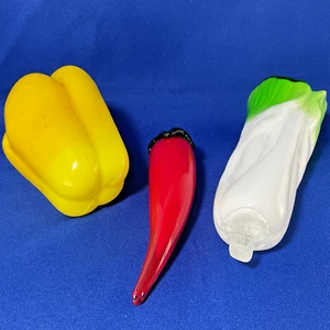 3 Glas Gemüse Tischdeko Paprika Bok Choy Handarbeit Murano-Stil - Bild 1 von 7