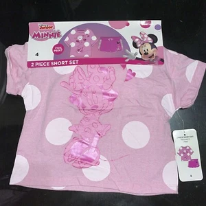 Disney Junior Minnie Mouse 2 Piece Short Set Pink Foil Print Girls Size 4 - Picture 1 of 5