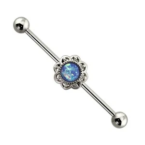 Opal Blue Scaffold Bar 14g (1.6 mm) Industrial Barbell Piercing Body Jewellery - Picture 1 of 12