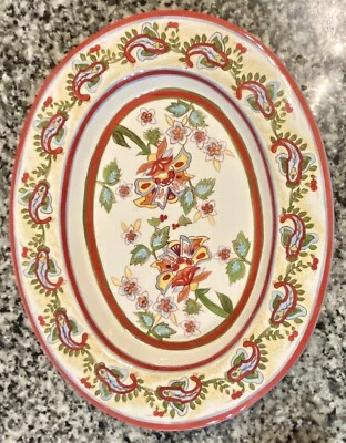 Pottery Barn Sausalito дизайн пейсли, большое овальное сервировочное блюдо 18 x 14 дюймов. Б/у в отличном состоянии - Изображение 1 из 4