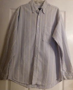 Men's Izod Striped Long Sleeve Button Up Shirt Size M Blue & Beige Striped Mens - Picture 1 of 7