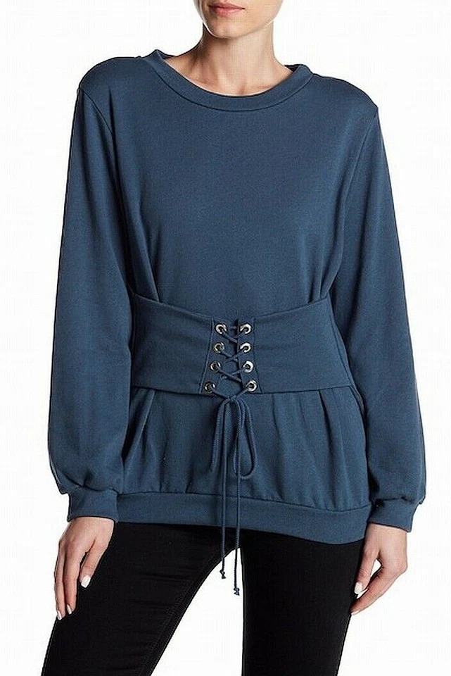 Lush 153973 Women's Corset Pullover Solid Sweater Teal Blue Sz. Medium - Image 1 of 1