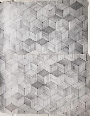 JUEGO DE 2 MISMOS MANTELES INDIVIDUALES DE PLÁSTICO con respaldo de corcho (11"x17") DISEÑO DE MADERA GRANDE PLATEADA, KR Foto 1 de 4