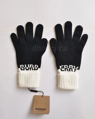 Guantes tejidos de cachemir con estampado Burberry Authenti BNWT M/L negros/blancos Foto 1 de 4