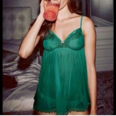 Victorias Secret green lace mesh chemise lingerie M - Image 1 of 4