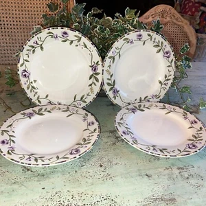 Set Of 4 Laura Ashley Grapefields Salad Plate 8in Purple Floral Band - Picture 1 of 5
