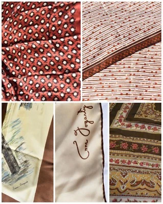 Lote de 5 Lenços Marrom Vintage de Seda, Poliéster - Symphony, Ann Fogarty  - Imagem 1 de 4