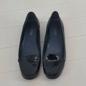 Lauren Ralph Lauren Gaia Black Patent Leather Loafers Sculpted Wedge Size 8.5 US - Picture 1 of 16