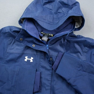 Chaqueta de lluvia Under Armour para mujer azul con capucha resistente al agua calce suelto forrada M Foto 1 de 4