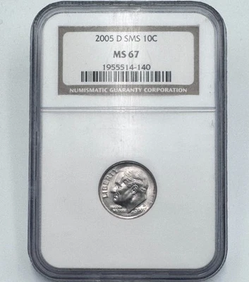 2005 D ROOSEVELT DIME Satin Finish SMS MS67 - NGC - Combined Shipping - Image 1 of 4