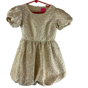 LILLY PULITZER Girls Mini Moiraine Dress Gold Dazzle Leopard Jacquard Size 7 - Picture 1 of 5