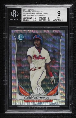 2014 Bowman Prospects Chrome Silver Wave Refractor /25 Maikel Franco BGS 9 MINT - Image 1 of 2