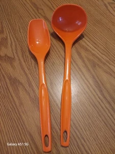 Vintage Foley Orange Nylon Plastic Kitchen Utensils Serving Spoon And Ladle - Picture 1 of 15