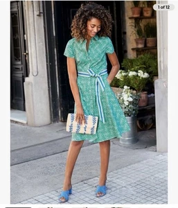 Boden sophia shirt dress SZ S 4R pockets Green Leaf Button Down No belt Stretch - Picture 1 of 11