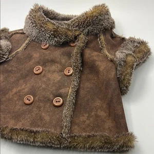 Betsey Johnson Brown Faux Suede Peacoat Jacket Vest One Size Faux Fur Button - Picture 1 of 15