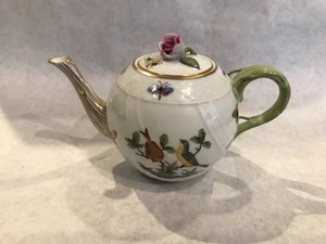 Tetera de porcelana de pájaro pintada a mano HEREND Rothschild hoja con acabado de rosa #1605/RO - Imagen 1 de 13
