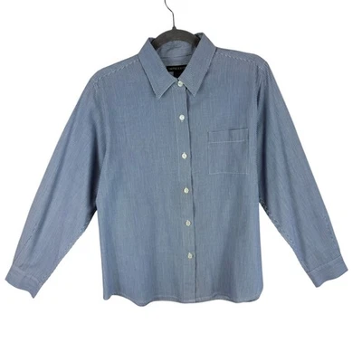 Impressions Azul Blanco A Rayas Manga Larga Cuello Ligero Abotonable 14 Foto 1 de 4