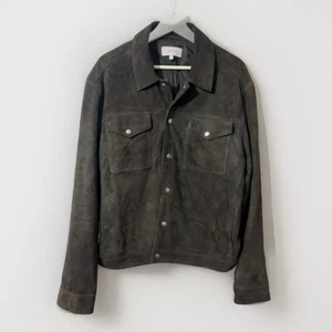 Reiss Jagger Brown Grey Suede Trucker Jacket Large - Picture 1 of 18
