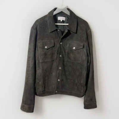 Reiss Jagger Brown Grey Suede Trucker Jacket Large - Image 1 of 4