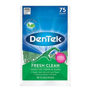 DenTek Fresh Clean Floss Picks, For Extra Tight Teeth, 75 Count - Picture 1 of 8