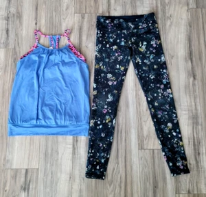 Ivivva Lululemon Double Dutch Tank & Rhythmic Reversible Floral Leggings Sz 12 - Picture 1 of 4