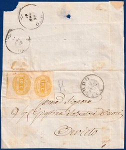 Regno - 1867- Frammento tassato con coppia segnatasse cent.10 n.1 - Firma Wolf - Foto 1 di 1
