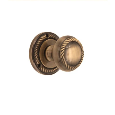 Door Knobs Pair Antique Brass Georgian Roped Edge Mortice Sprung Handles 50mm - Image 1 of 4