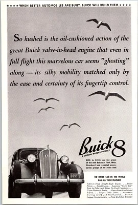 PRINT AD 1936 Buick 8 Ghosting Along Seagulls 6 x 9 - Image 1 of 3
