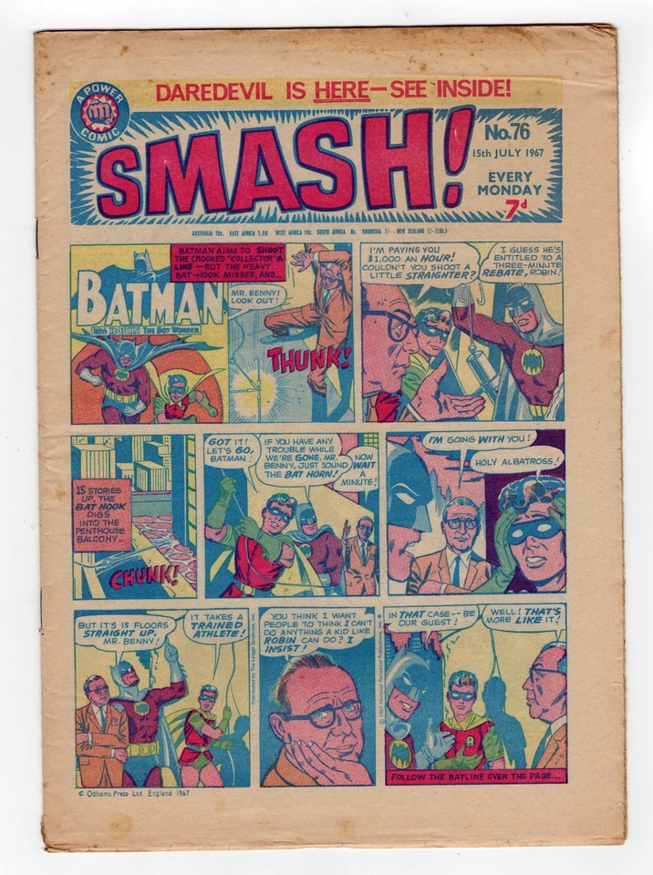 1967 IPC SMASH #76 DC BATMAN 1964 MARVEL DAREDEVIL #2 SEGUNDA LLAVE ELÉCTRICA RARA REINO UNIDO Foto 1 de 2