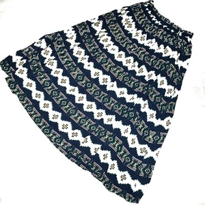 Vintage Southwestern Print Long Peasant Stretch Wasit Skirt Blue Teal White - Picture 1 of 7