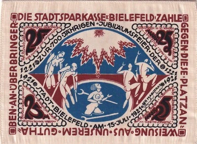 Germany, Notgeld 25 Mark, 1921, UNC, SILK BANKNOTE - Image 1 of 2