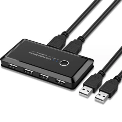 USB 2.0 Switch KVM USB Switcher 2 Computers Share 4 USB Port Selector Box - Image 1 of 4