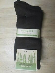 3 PAIRS SONOMA LIFE + STYLE BAMBOO BROWN CREW SOCKS  NEW WITH TAG 