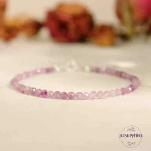 Minimalist Dainty Beads Gemstone Bracelet in Sterling Silver, Kunzite Purple - Picture 1 of 4