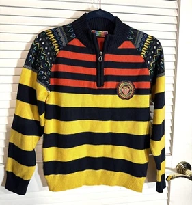 Ski Sweater Colorful Stripe L Unisex Knit 1/4 Zip Skyway 21” Length 34” Chest - Picture 1 of 10
