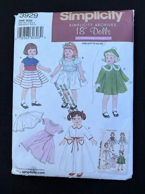 Simplicity 3929 Doll Wardrobe 1952 Vintage Reprint 2006 Pattern for 18" Doll Cut - Image 1 of 2