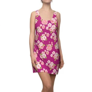 Pink and Pink Floral Flowers Women's Cut & Sew Racerback Dress - Picture 1 of 43