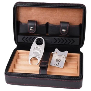 Zigarre schwarz PU Leder Zeder Zigarrenetui Humidor Schneider Rest Set 4 Stück - Bild 1 von 7