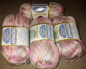 VINTAGE BERNAT SATIN SPORT 4 SKEINS YARN 185 YDS EA MEADOW pink green brn SHEEN - Picture 1 of 7